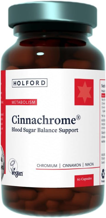 Patrick Holford Cinnachrome/Blood Sugar Balance Supplement/For Weight Management Support/Cinnamon 3000Mg, Chromium 405Ug, Niacin/Naturally Sourced / 60 Capsules/Vegan/For Women & Men