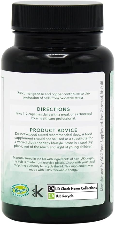 SOD Plus (Superoxide Dismutase) Capsules 275mg - Antioxidant Blend with NAC, L-glutathione, Zinc, Manganese and Copper - 60 Vegan Capsules - Non GMO, Made in The UK by G&G Vitamins : Amazon.co.uk: Health & Personal Care