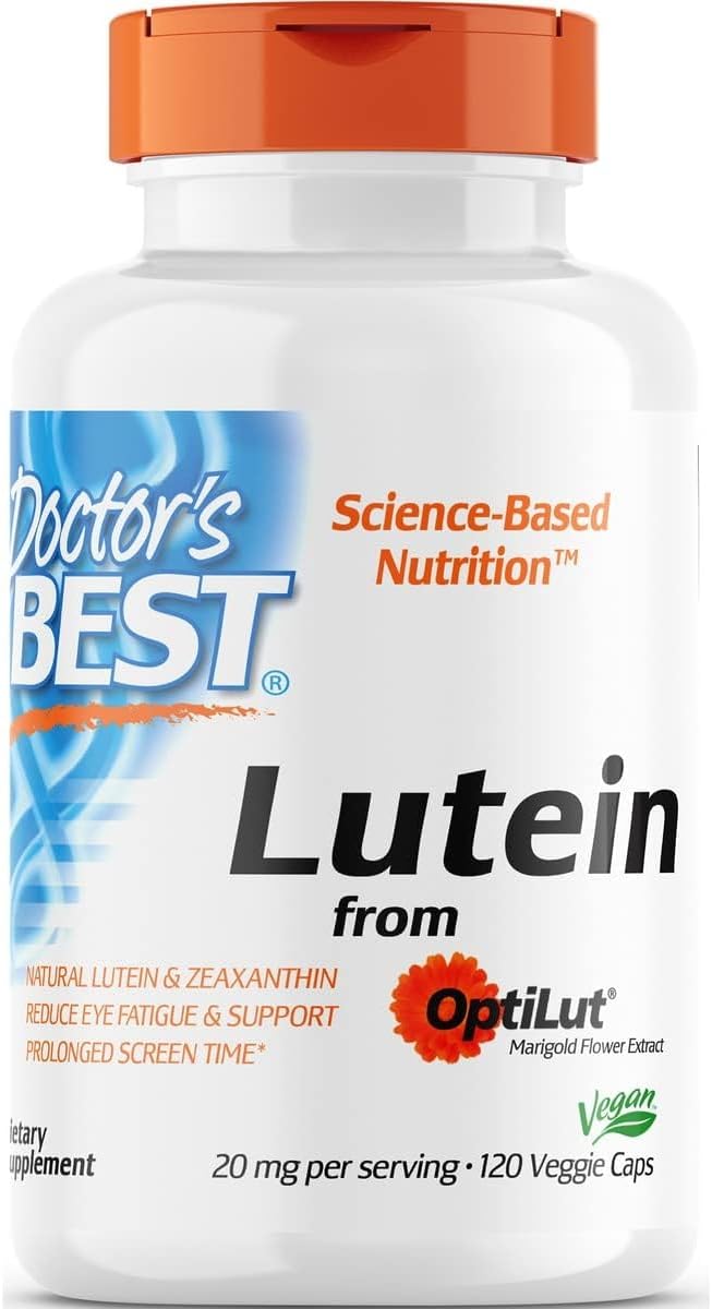 Doctor's Best Lutein with OptiLut Non-GMO, Vegan, Gluten Free, Soy Free, Eye Health, 20 mg, 120 Veggie Caps