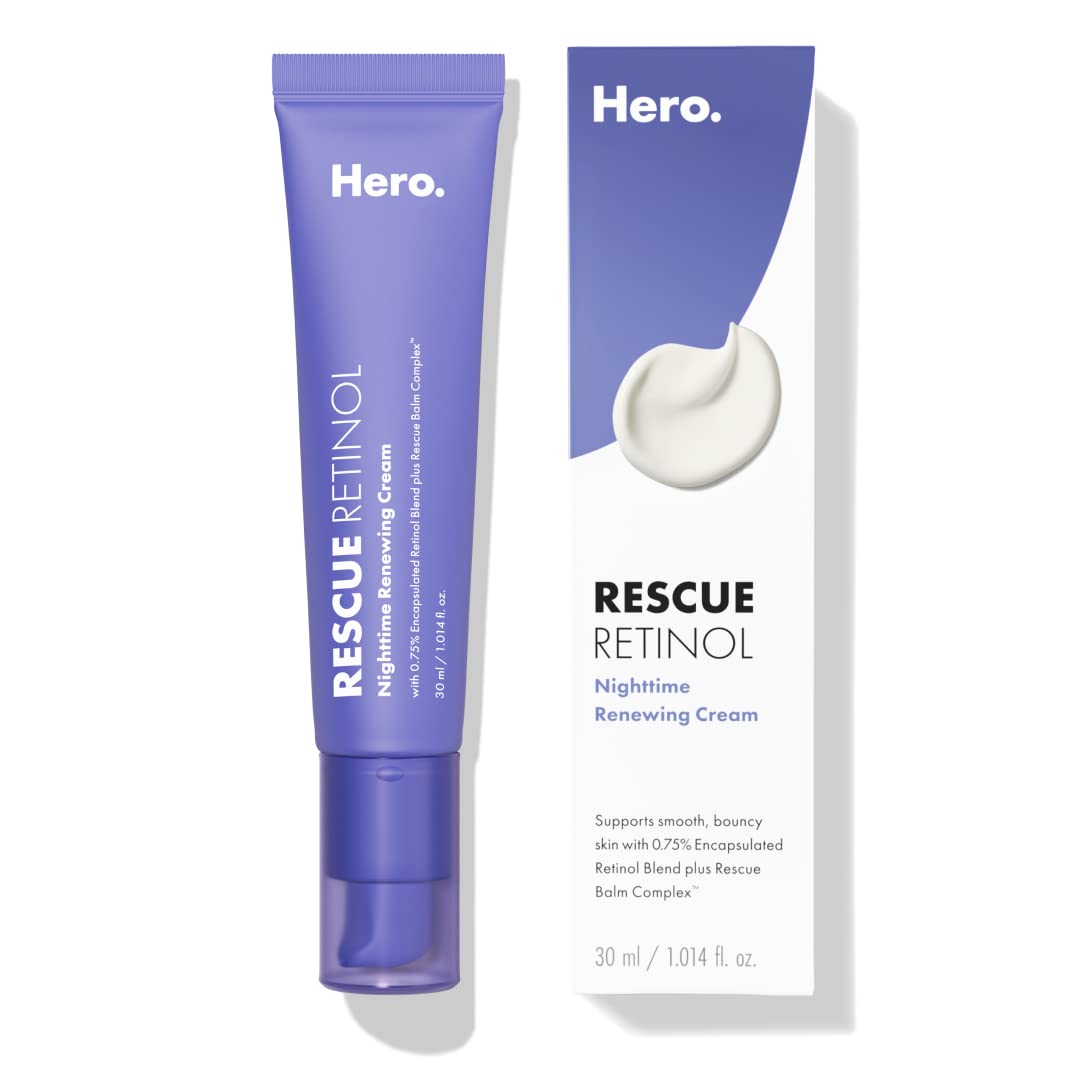 Hero Cosmetics Rescue Retinol Nighttime Renewing Cream - Helps With The Look Of Uneven Texture And Post-Blemish Marks - Gentle, Non-Drying Formula, Introduction Retinol - Safe For Sensitive Skin (30 Ml)