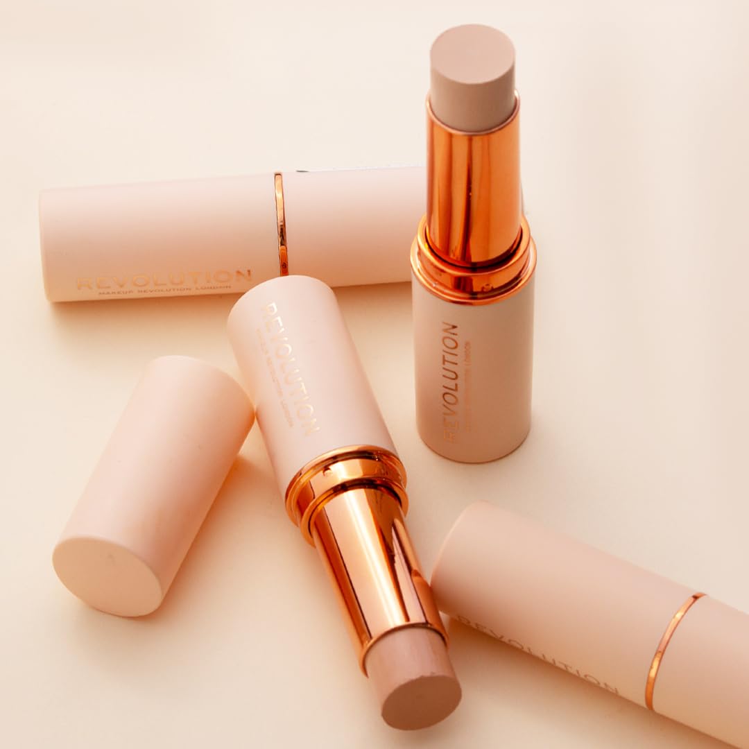 Makeup Revolution Fast Base Stick Foundation, Contour & Highlight, Flawless Skin & Matte Finish, F2 for Fair Skin Tones with Yellow Undertone, Vegan & Cruelty-Free, 0.21 Oz : Beauty & Personal Care