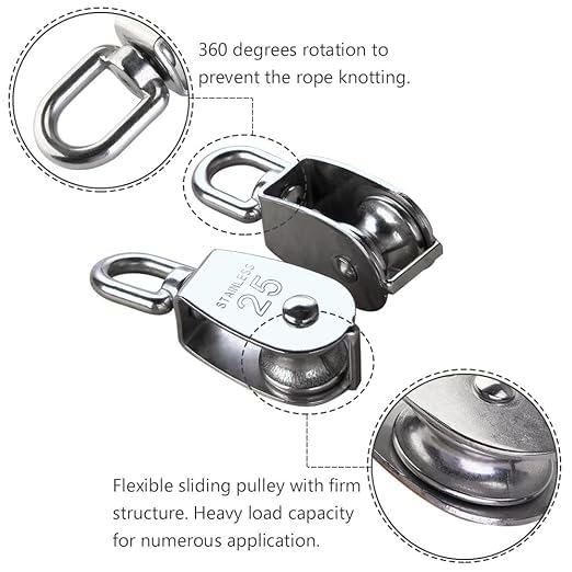 M20 Stainless Steel Swivel Pulley – Single Pulley with 75kg Load Capacity for Wire & Lifting Ropes(M15)(Packof3)