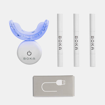 Boka Teeth Whitening Kit with LED Light for Sensitive Teeth - 15 Minutes for Whiter Teeth - Peroxide & Fluoride-Free Nano Hydroxyapatite Gel - Remove Stains from Coffee, Wines, Soda, Food, Smoking