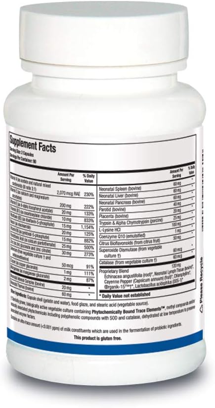 Biotics Research Bio Immunozyme Forte Multivitamin, Echinacea, Cayenne Pepper, Lactobacillus acidophilus, Botanicals, Probiotics, Amino Acids, Organs/Glandulars for Immune System Health 180 Caps