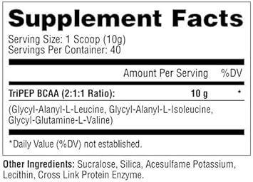 Metabolic Nutrition - TRIPEP - Tri-Peptide Branch Chain Amino Acid, BCAA Powder, Pre Intra Post Workout Supplement, Grape, 400 Grams (40 Servings)