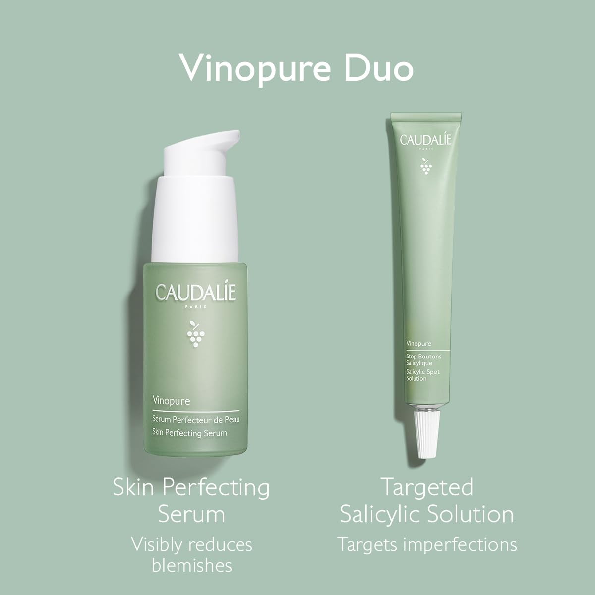 Caudalie Acne-Prone Skin Essentials Set - Salicylic Acid Pore Minimizing Serum and Free Full Size Salicylic Spot Solution : Beauty & Personal Care