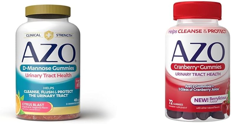 Azo Urinary Tract Health Gummies Bundle - D-Mannose 2000Mg Citrus 40 Count And Cranberry 72 Count