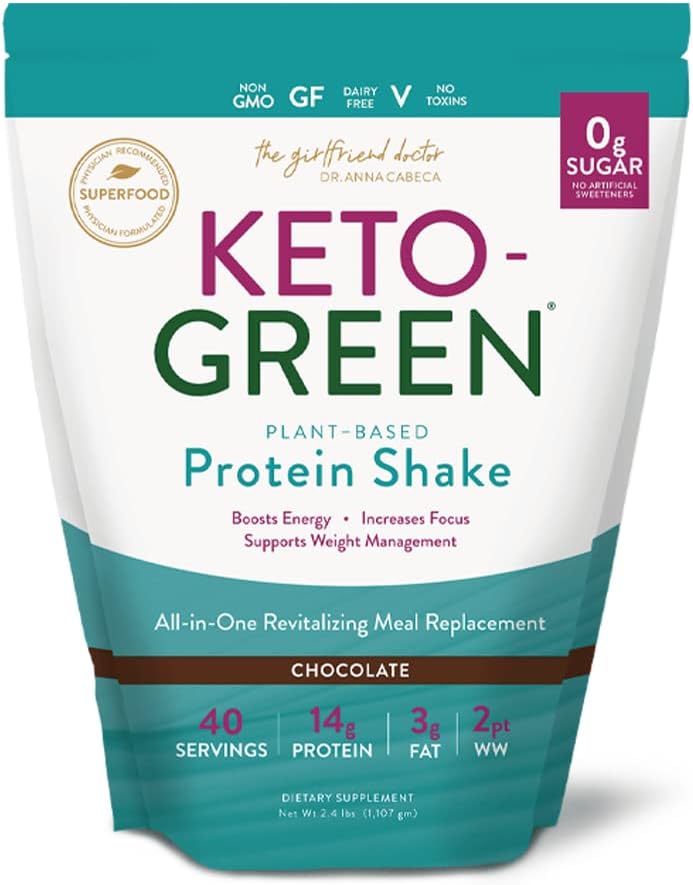Vidapura Keto-Green Protein Shake By Dr. Anna Cabeca – Chocolate Vegan Protein Powder For Daily Nutrition & Digestive Support, 16 Single Servings