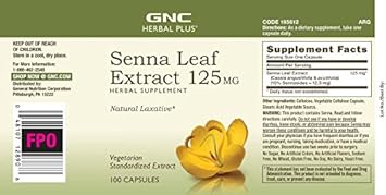 GNC Herbal Plus Senna Leaf Extract 125mg, 100 Capsules, A Natural Laxative : Health & Household