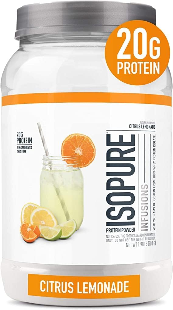 Isopure Protein Powder, Clear Whey Isolate Protein, Post Workout Recovery Drink Mix, Gluten Free with Zero Added Sugar, Infusions- Citrus Lemonade, 36 Servings, 1.98 LB