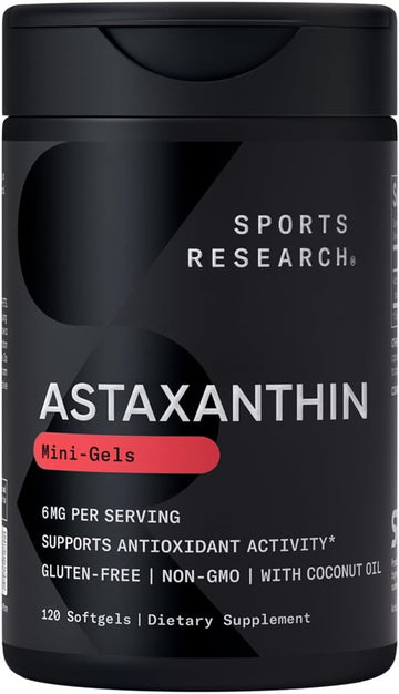 Sports Research® Astaxanthin Softgels with Organic Coconut Oil - Icelandic Astaxanthin from Algae - Antioxidant Support - Non-GMO Verified, Soy & Gluten Free