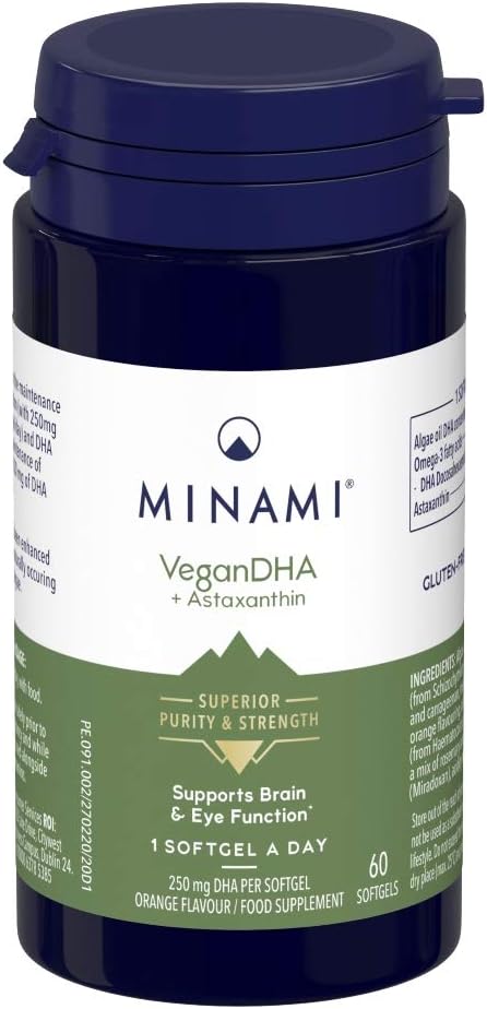 Plant-Based Omega 3 from Algae - Minami - VeganDHA + Astaxanthin - Hig60 Grams