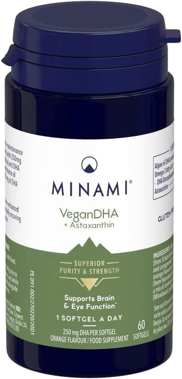 Plant-Based Omega 3 from Algae - Minami - VeganDHA + Astaxanthin - Hig60 Grams