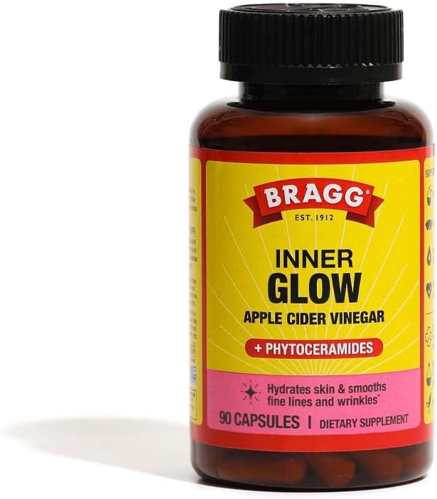 Bragg Inner Glow Apple Cider Vinegar And Phytoceramide Capsules - 750Mg Of Acetic Acid – Energy & Weight Management Support - Promotes Skin Hydration And Rejuvenation - (90 Pills)