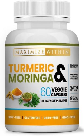 Maximize Within Turmeric & Moringa Veggie Capsules, 60 Count, Organic, Gluten-Free, Soy-Free, Dairy-Free, Gmo-Free : Health & Household