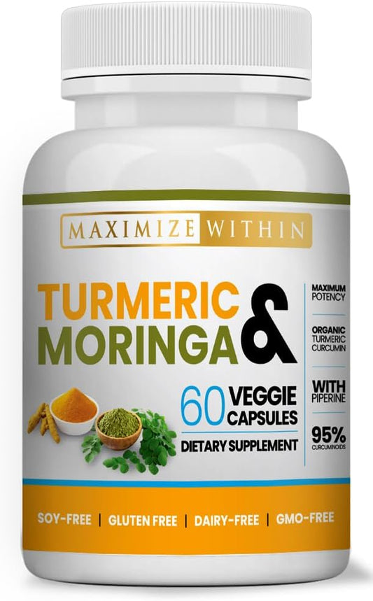 Maximize Within Turmeric & Moringa Veggie Capsules, 60 Count, Organic, Gluten-Free, Soy-Free, Dairy-Free, Gmo-Free : Health & Household