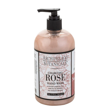 Archipelago Botanicals Charcoal Rose Liquid Hand Soap, Moisturizing Daily Hand Wash With Soap Pump, Kitchen Or Bathroom Hand Soap, 17.0 Fl. Oz