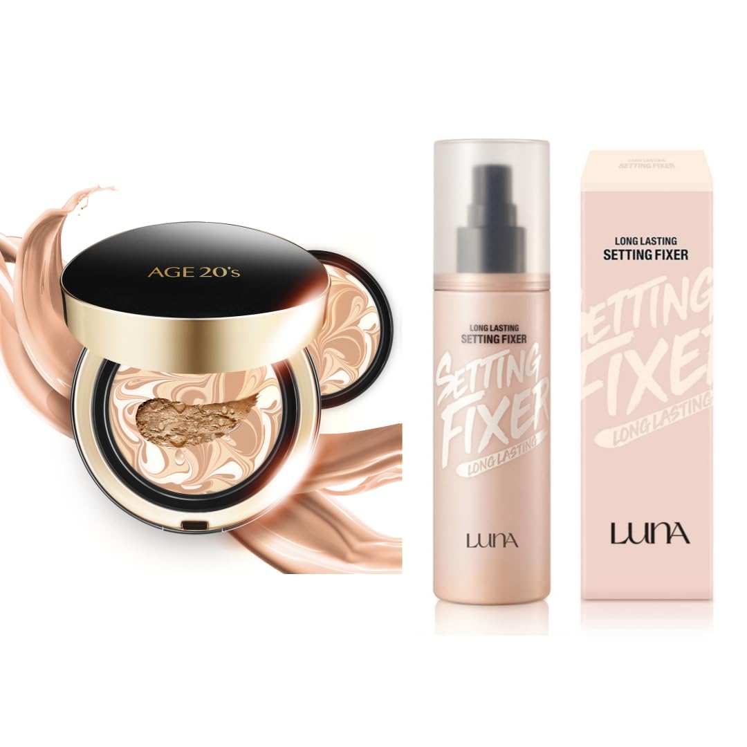 Age 20'S Signature Intense Cover Cushion Foundation #21 Light Beige + Luna Long Lasting Makeup Setting Fixer Spray