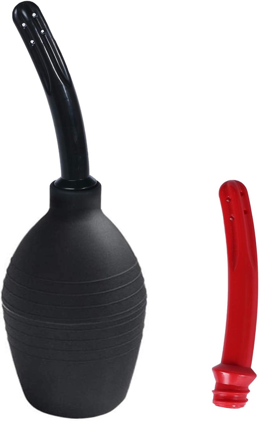 Anal Douche Enema Bulb Vaginal Douche Enema Cleaner for Women’s or Man’s Health with 2 Nozzles (500ml Black)