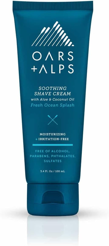 Oars + Alps Soothing Men's Shaving Cream, Dermatologist Tested and Infused with Aloe and Coconut Oil, Fresh Ocean Splash Scent, TSA Friendly, 3.4 Oz, 1 Pack