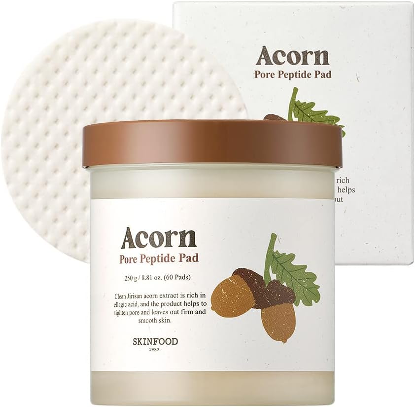 SKINFOOD Acorn Pore Peptide Pad 260g (9.17 oz) 60 Sheets- Vegan Pore Firming Toner Pad with Peptide Elasticity Care, Instantly Tight Enlarged Pore, Non-Irritated Hydration Boosting