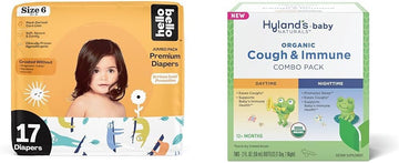 Hello Bello Premium Baby Diapers Size 6, 17 Count of Disposable Comfort Fit Diapers - Design: Sleepy Sloth + Hyland's Baby - Organic Cough & Immune Day & Night Combo Pack (4 fl oz) : Baby