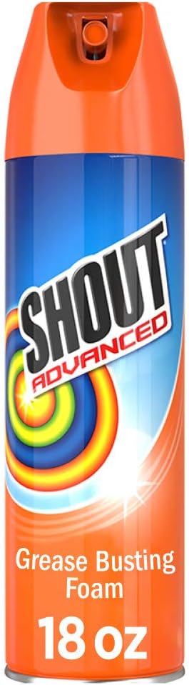 Shout Advanced Grease Busting Foam, Laundry Stain Remover For Oil And Grease Stains; Works On Motor Oil, Bike Grease, Cooking Oil, And More! 18Oz Can