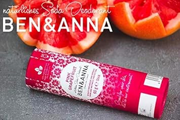 Ben&Anna Natural Soda Deodorant - 100% Aluminium Free Deodorant Cruelty Free Vegan Natrue-Certified With Organic Shea Butter And Bicarbonate Of Soda Made In Germany - Pink Grapefruit - 60G