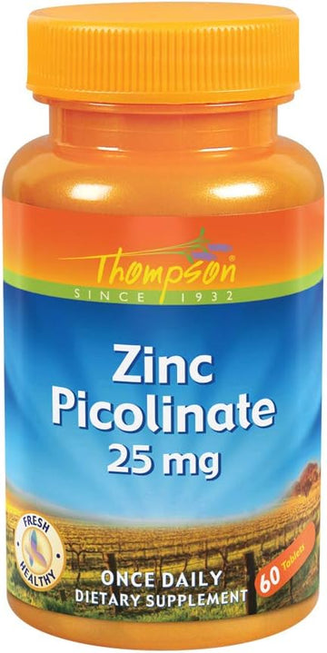 Thompson Zinc Picolinate 25 Mg | Once Daily | Healthy Immune System, Cell Function & Metabolism Support | High Absorption | 60 Tablets