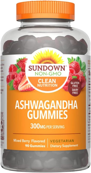 Sundown Ashwagandha Gummies, 300mg, KSM-66 Ashwagandha Extract, Mixed Berry, 90 Gummies