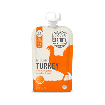 Serenity Kids 6+ Months Baby Food Pouches Puree Made With Ethically Sourced Meats & Organic Veggies | 3.5 Ounce Bpa-Free Pouch | Free Range Turkey, Sweet Potato, Pumpkin, Beet | 6 Count