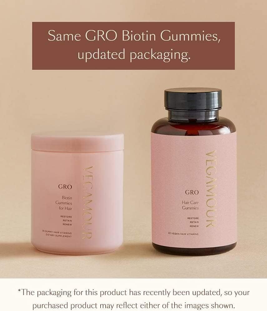 VEGAMOUR GRO Biotin Gummies, Strawberry Flavor with 5000 mcg Biotin, Supports Healthy Hair Vegan Gummies with Vitamins A, B, C, E, B-12 & More, 30 Ct : Health & Household