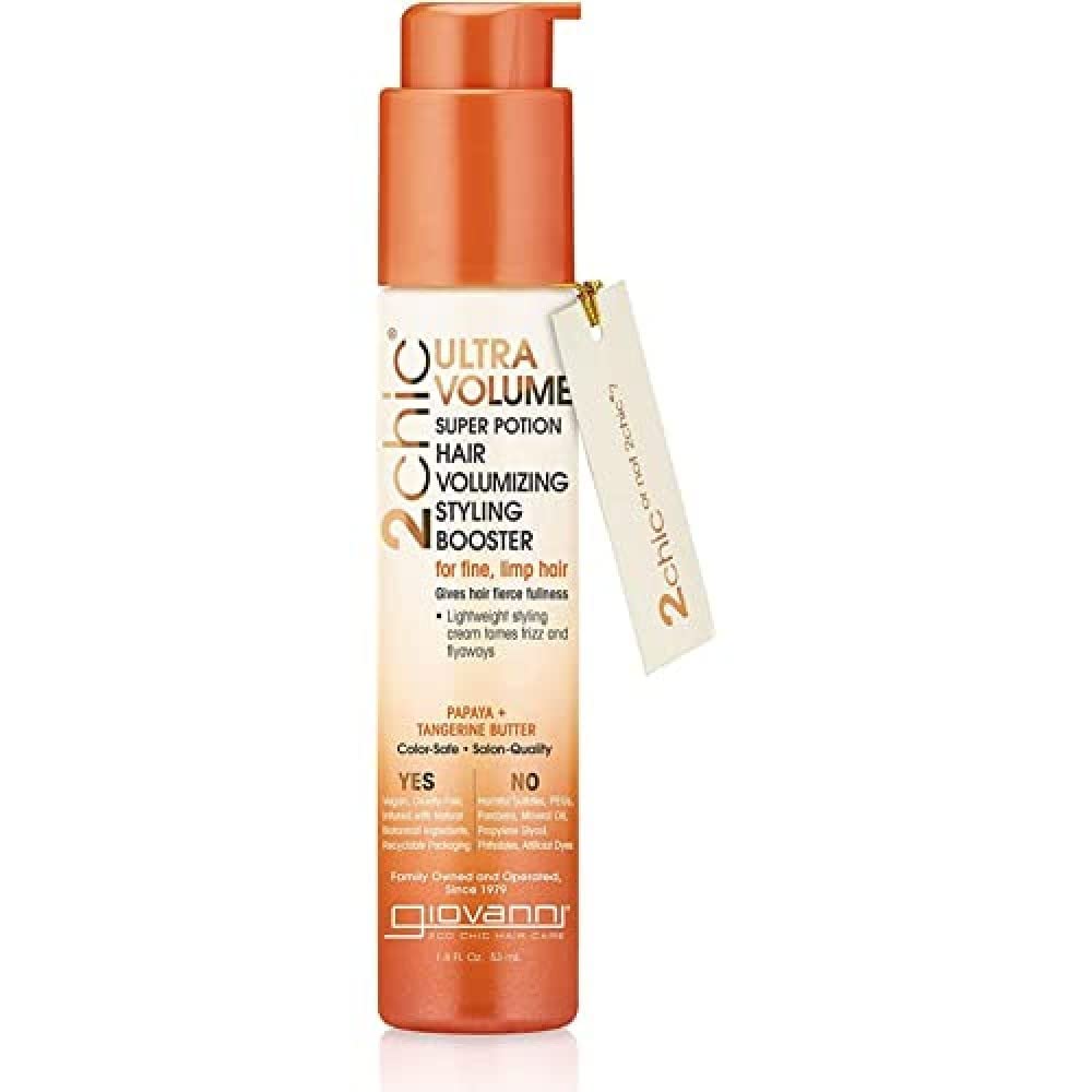 Giovanni 2Chic Ultra-Volume Super Potion Hair Volumizing Styling Booster - Volumizing Formula With Papaya & Tangerine Butter, Weightless Control For Thin Hair, No Parabens, Color Safe - 1.8 Oz