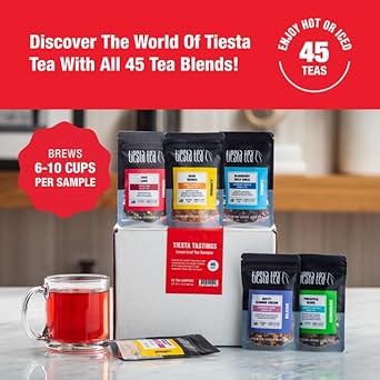 Tiesta Tea - Tiesta Tastings Loose Leaf Tea Sampler | High To No Caffeine Hot & Iced Tea | Premium Tea Sample With Black, Herbal, Fruit, Green & Single Origin Tea Blends - 45 Resealable Sample Pouches