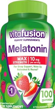 Vitafusion Max Strength Melatonin Gummy Supplements, Strawberry Flavored, 10 mg Melatonin Sleep Supplements, America?s Number 1 Gummy Vitamin Brand, 50 Day Supply, 100 Count