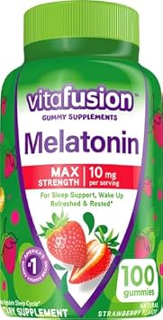 Vitafusion Max Strength Melatonin Gummy Supplements, Strawberry Flavored, 10 Mg Melatonin Sleep Supplements, America’S Number 1 Gummy Vitamin Brand, 50 Day Supply, 100 Count