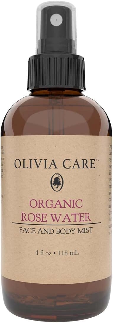 Olivia Care Organic Rose Water Mist Refreshing Spray For Face & Body By Olivia Care - 100% Natural & Vegan. Hydrating & Moisturizing, Fresh Rose Scent 4 Oz
