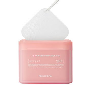 Mediheal Collagen Ampoule Facial Toner Pads - Collagen & Ceramide - Skin Firming & Restore Elasticity & Deep Hydration - Tighten Wrinkles & Lines - Vegan Eco Silk Fabric