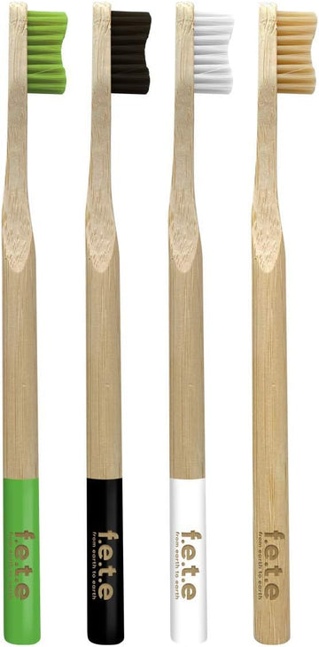 F.E.T.E | Fabulous Four Bamboo Toothbrush Multipack | Biodegradable Handle | Recyclable Firm Bristles | Sustainable | Vegan