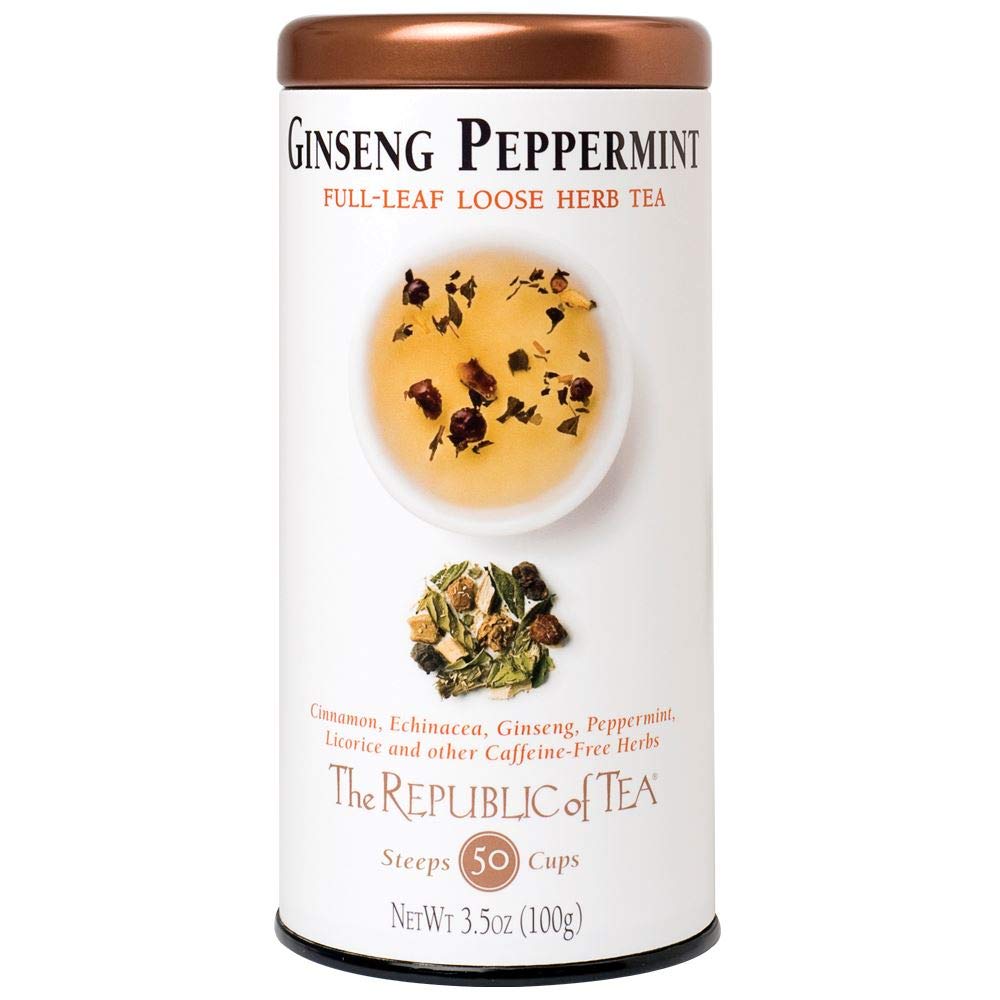 The Republic Of Tea Ginseng Peppermint Herbal Full-Leaf Tea, 3.5 Ounces / 50-60 Cups