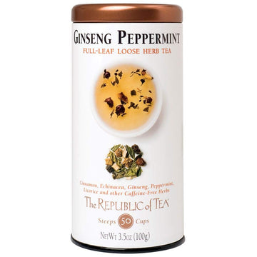 The Republic Of Tea Ginseng Peppermint Herbal Full-Leaf Tea, 3.5 Ounces / 50-60 Cups