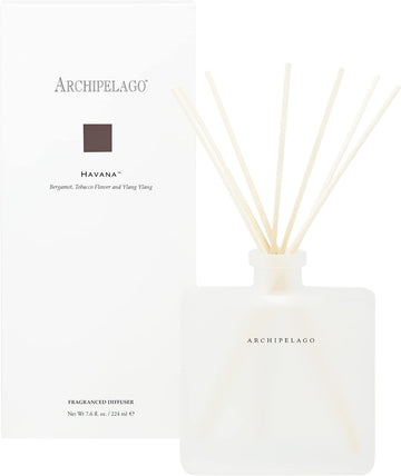 Archipelago Botanicals Havana Reed Diffuser. Includes Fragrance Oil, Frosted Glass Vessel and 10 Natural Diffuser Reeds. Perfect for Home, Office or a Gift (7.85 fl oz)