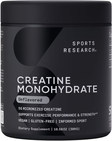 Sports Research Creatine Monohydrate - Gain Lean Muscle, Improve Performance And Strength And Support Workout Recovery - 5 G Micronized Creatine - 10.58 Oz