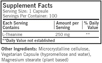 Kirkman – L-Theanine 250 Mg - Hypoallergenic – 100 Vegetarian Capsules – Gluten Free – Casein Free – Amino Acid