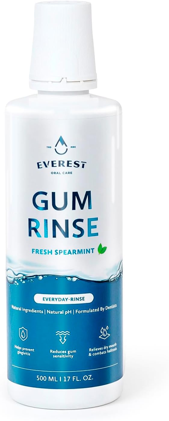 Gum Rinse - Triple Action - Natural Mouthwash For Gingivitis Treatment, Dry Mouth Mouthwash, Bad Breath Treatment For Adults & Teens, Alcohol Free Mouthwash, Natural Ph, Fresh Spearmint By Everest