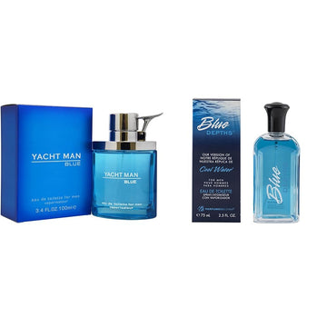 Myrurgia Yacht Man Blue Eau De Toilette Spray 3.4 Oz & Pb Parfums Belcam Blue Depths Eau De Toilette Body Spray Inspired By Cool Water 2.5 Fl Oz Men'S Fragrances