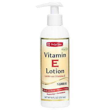 De La Cruz Vitamin E Lotion For Dry Skin With 12,000 Iu - Moisturizing Body Lotion For All Skin Types - Made In Usa, 8 Fl Oz