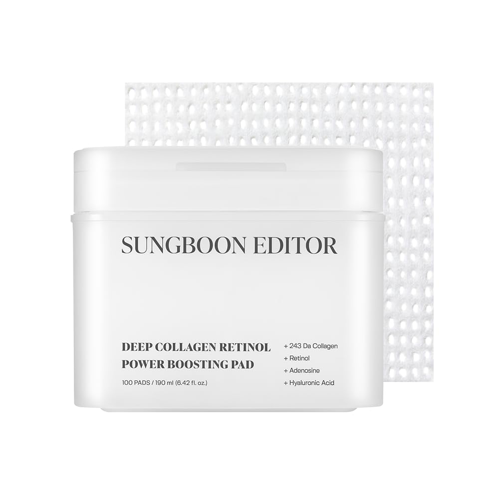 Sungboon Editor Deep Collagen Retinol Power Boosting Pads | Korean Toner Pads With Collagen & Retinol For Anti-Aging | Anti-Wrinkle Care & Cooling Hydration | Face & Neck Mask (100Pads)