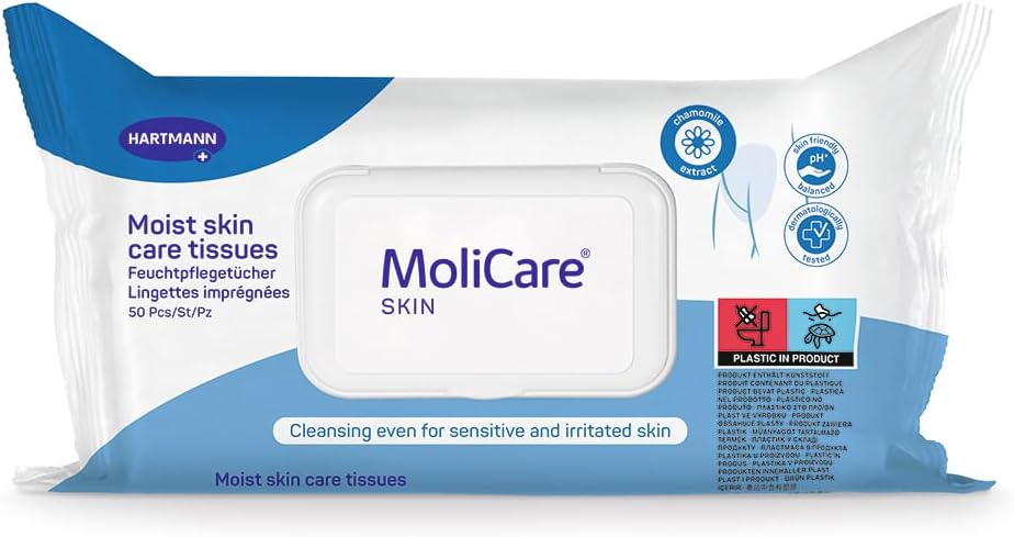 Molicare Skin Moist Skin Care Tissues, Click-Seal Pack Of 50 Tissues, 20X30 Cm