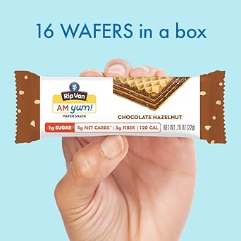 Rip Van Am Yum Chocolate Hazelnut - Keto Snacks - Non-Gmo - Healthy -Low Calorie, Low Carb & Low Sugar (1G) - 16 Count